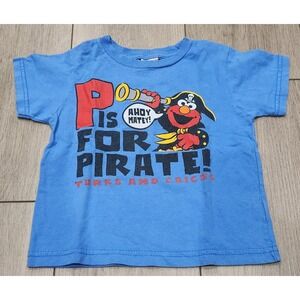 Elmo 'P For Pirate' Graphic Tee Tshirt Blue Kids Toddler Size 3T